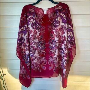 New York & Company | Pink and Purple Paisley Poncho-Style Blouse